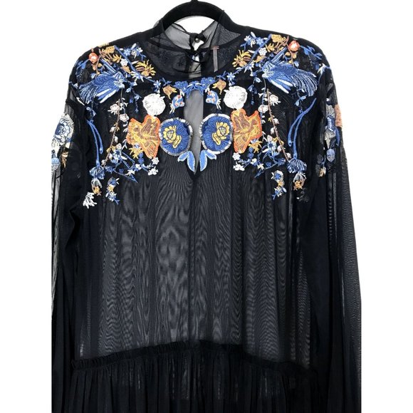 NEW Free People Sheer Delight Embroidered Black Maxi Top Size Medium - Picture 5 of 13